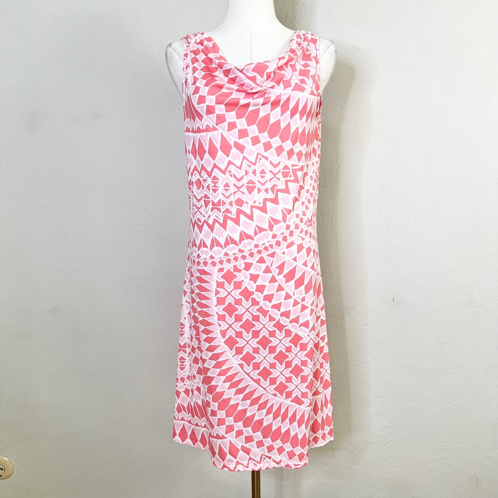Title Nine Dress Breeze Cowl Neck Size Small Pink Geometric Print Sleeveless